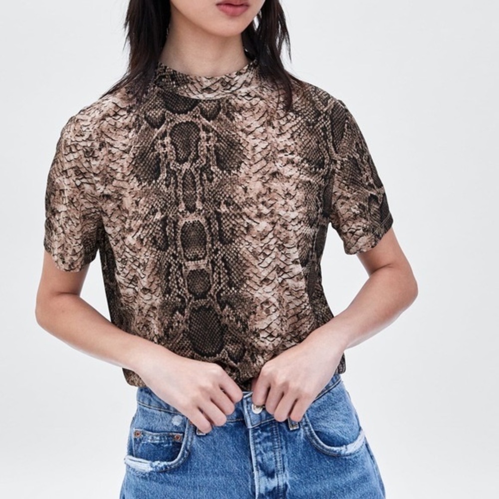 Zara Snake Print Short Sleeve Top